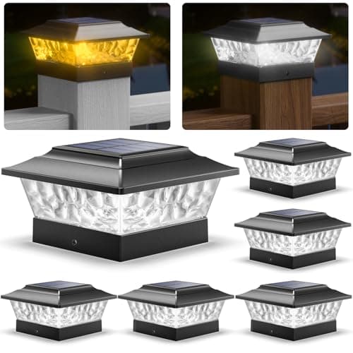SIEDiNLAR Solar Post Lights Outdoor 12 LEDs 4 Modes Post Cap Light for 4x4 5x5 6x6 Vinyl Wooden Deck Fence Posts Patio Garden Decor, Warm/Cool White Dynamic Lighting (6 Pack, Black) - Image 1
