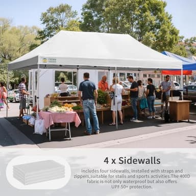 CROWN SHADES 10x20 Pop Up Canopy Tent, Thicken Frame Commercial Heavy Duty Tent, 4 Sidewalls 8 Stakes & 4 Sandbags & 4 Ropes, Outdoor Canopies for Events, Parties,White - Image 4