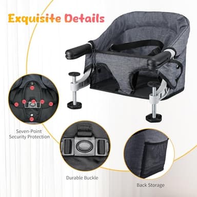Hook on High Chair for Babies and Toddlers 6-36 Months, Portable and Foldable for Home and Travel, Baby Feeding Chair - Setup in Seconds - Includes Carry Bag (Grey) - Image 7