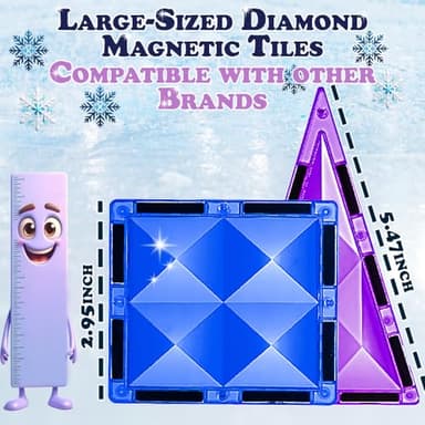 Little Pi 102pcs Frozen Princess Castle Magnetic Tiles Building Blocks - 3D Diamond Blocks, STEM Educational Toddler Toys for Pretend Play, 4 Year Old Girl Birthday Gifts Kids Ages 3 5 6 7 8 - Blue - Image 5