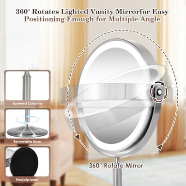 VESAUR 15X Magnifying Mirror with Light, 9.5 Large 5000mAh Rechargeable Double Sided HD Lighted Makeup Mirror with 3 Touch Dimmable Light, 360° Swivel Detachable for Travel Vanity Mirror Nickel, Gifts - Image 4