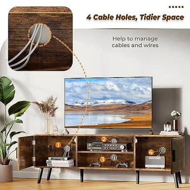 SUPERJARE TV Stand for 55 Inch TV, Entertainment Center with Adjustable Shelf, 2 Cabinets, TV Console Table, Media Console, Solid Wood Feet, Cord Holes, for Living Room, Bedroom, Rustic Brown - Image 6