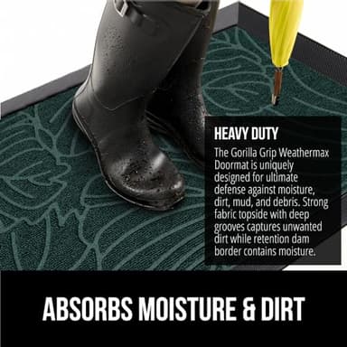 GORILLA GRIP 100% Waterproof All-Season WeatherMax Doormat, 47x35, Durable Natural Rubber, Stain and Fade Resistant, Low Profile, Indoor Outdoor Door Mats, Easy Clean Patio Entrance Mat, Green Palm - Image 4