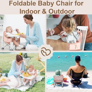 Baby Travel Booster Seat with Double Tray, BabyBond Upgraded Toddler Portable Baby Chair, Booster Seat for Dining Table, Stable and Foldable Booster Baby Chair for Indoor/Outdoor (Pink Dinosaur) - Image 5