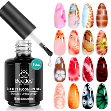 Beetles Blooming Gel 15ml Clear Uv Led Blossom Fall Halloween Nails Gel Polish for Spreading Effect Marble Natural Stone Watercolor Floral Print Soak off Diy Nail Art Design Manicure Gift for Women - Image 1