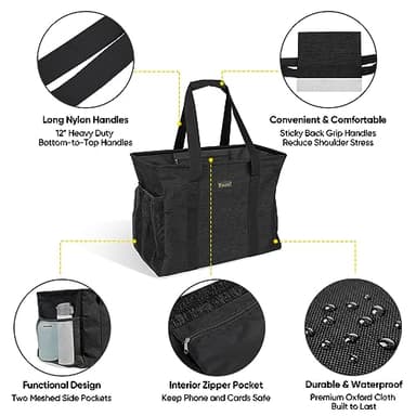 BALEINE Extra Large Utility Tote Bag with Wire Frame for Storage (Black, 16.5''x14''x10'') - Image 4