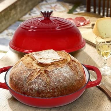 Enameled Cast Iron Dutch Oven with Lid,11”Dutch Oven for Homemade Bread,6 Quart Bread Pans,Bread Oven for Sourdough Bread Baking-with Silicone Baking Mat,Red Thick Enamel Bread Pan-Gifts for Family - Image 9