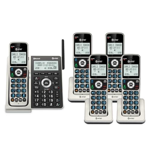 AT&T Cordless Phone 5 Handset with Bluetooth, Landline Phones for Home, Answering System, Smart Call Blocker, DECT 6.0 Extended Range, 2" Backlit Screen, Lighted Keypad with Big Buttons, BL3107-5 - Image 1