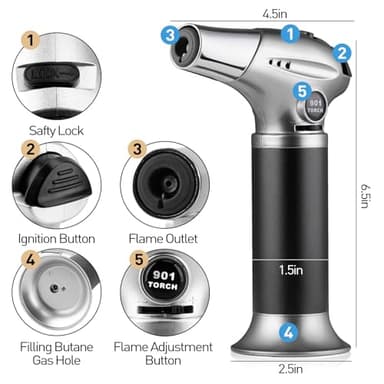 APSARAS USA Torch Lighter, Kitchen Torch for Cooking,Creme Brulee Torch with Lock Adjustable Flame for BBQ, Baking, Brulee Creme, Crafts (Butane Not Included) - Image 2
