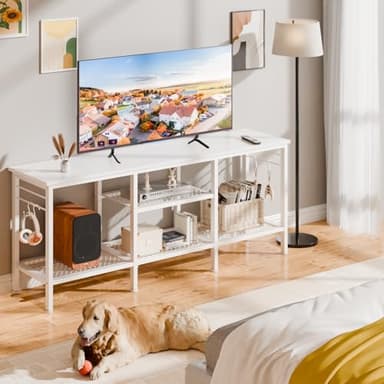 Furologee TV Stand for TVs up to 55 Inch, Entertainment Center with Open Storage Shelves, Media Console Table with Soundbar Shelf for Living Room, Bedroom, White - Image 5
