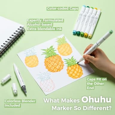 Ohuhu Alcohol Markers Brush Tip -Double Tipped Art Marker Set for Artist Adults Coloring Illustration -120 Colors -Brush &Fine -Honolulu B-Refillable - Image 7