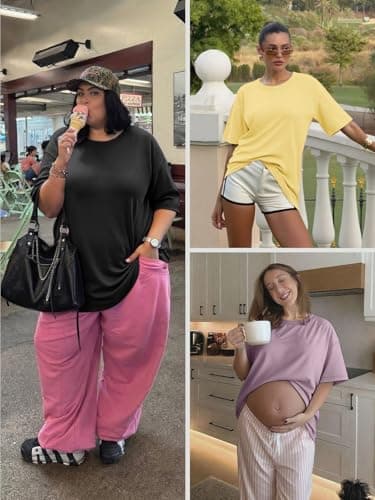 ATHMILE Womens Summer Spring Oversized T Shirts Loose Fit Crewneck Short Sleeve Tops Casual Blouse Y2K 2025 Basic Tee Beach Black - Image 5