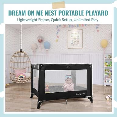 Dream On Me Nest Portable Playard in Black with Carrybag an Shoulder Strap, Lightweight, Packable and Easy Setup Baby Playard, Breathable Mesh Sides and Soft Fabric - Comes with a Removable Padded Mat - Image 2