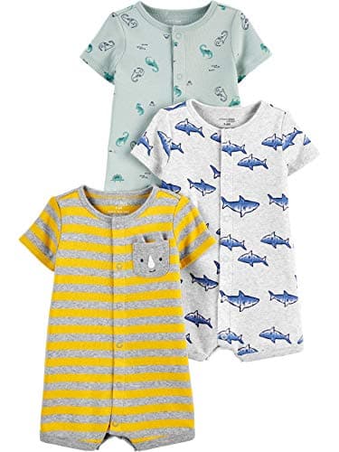 Simple Joys by Carter's unisex-baby Boys' 3-Pack Snap-Up Romper, Dinosaur/Rhino/Shark, 12 Months - Image 1