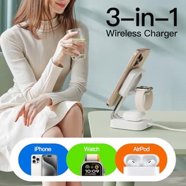 RYND 2025 Traveling Wireless Mag-Safe Fast Charging Station,Magnetic 3 in 1 Charger with iPhone 17 16 15 14 13 12 Pro Max Plus,Apple Watch Series & Air pods 4 3 2 Pro-Gifts for Wife & Husband(White) - Image 9