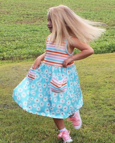 Vieille Summer Sleeveless Dress for Girls Cute Sky Daisy Print Casual Dresses Blue Flower One Piece Outfits with Pockets Size 3-4 Years - Image 5