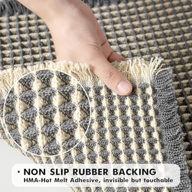 MIULEE Set of 2 Waffle Bathroom Rugs, Boho Bath Rugs Non Slip Washable, Super Absorbent Bath Mats, Ultra Soft Rubber Backed Shower Mats for Bathroom Floor, Tub, Dark Grey & Yellow, 17x24 Inch - Image 4