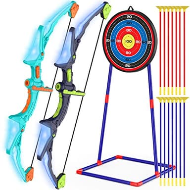Kmuxilal 2 Pack Kids Bow and Arrow Set with LED Flash Lights, 14 Suction Cup Arrows and Fluorescence Standing Target-Perfect Indoor and Outdoor Game Archery Set Toy Gift for 4 5 6 7 8-12 Year Old Boys - Image 1