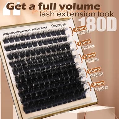 Eyelash Extension Kit Thick Lash Clusters Kit 10-18mm Volume Clusters Lashes 180D Individual Eyelashes Kit with Lash Bond, Lash Remover, Lash Applicator DIY Lash Extension by Focipeysa - Image 3