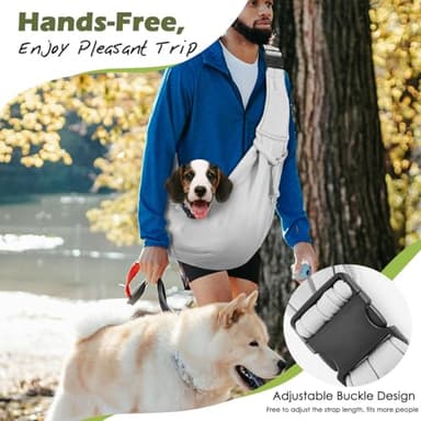 Pawaboo Small Dog Sling Carrier, Reversible Hands Free Dog Sling Carrier for Small Dogs and Cats, Puppy Sling Carrier with Adjustable Strap Buckle & Safety Harness, Puppy Essentials, Grey - Image 3