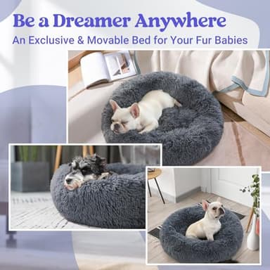 rabbitgoo Dog Bed for Small, 24 inches Machine Washable, Fluffy Donut Pet Bed Anti-Slip, Calming Soft Plush Round Cushion, Fits up to 18 lbs Pets, Dark Grey - Image 8