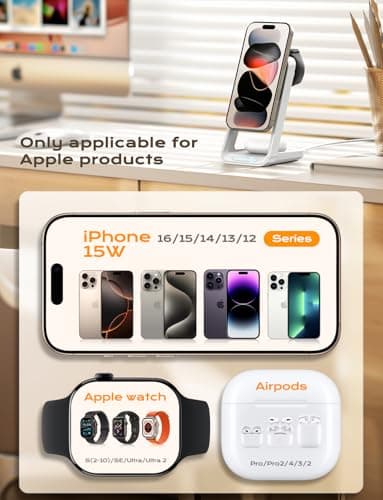 3 in 1 Charging Station for iPhone, Magsafe Wireless Charger with Cooling Fan for iPhone 16 15 14 13 12 Series & Apple Watch Charger 10/Ultra 2, Wireless Charging Station for AirPods 4/3/Pro/Pro 2 - Image 5