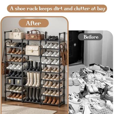 VOFirst Shoe Rack Storage Shelf Stand Cabinet, 9 Tier Shoe Organizer for Closet Entryway Holds 50-55 Pairs Stackable Space Saving Storage Freestanding Shelf with Hooks - Image 6