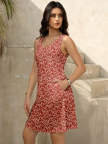 LUXVEER Summer Dresses for Women 2025 Floral Printed Scoop Neck Sleeveless Boho Sundress Flowy Short Mini Beach Cover Up Resort Vacation Dress - Image 8