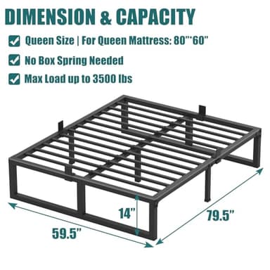 Yitong Angel 14 Inch Queen Bed Frame,3500 lbs Heavy Duty Metal Platform, Steel Slats Support/No Box Spring Needed/Noise Free/Non-Slip/Easy Assembly - Image 3