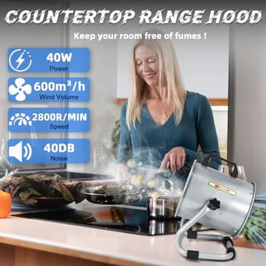 Portable Range Hood, Strong Air Kitchen Exhaust Fan For Cooking, Countertop Range Hood With 10 Activated Carbon Filter, Portable Range Hood For Indoor BBQ and Rv Kitchen, 6 Inch - Image 7