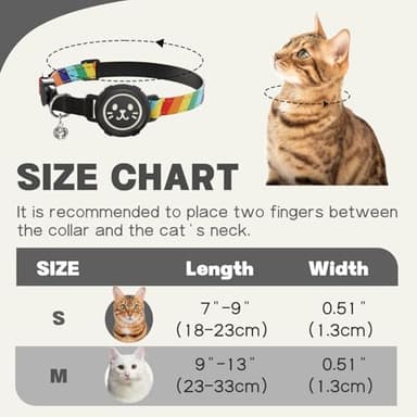 Supet Airtag Cat Collar with Soft Padding, Breakaway Cat Tracker Collar with Air Tag Holder, Luminous Cat Collar Airtag Holder, Rainbow, 7"-9" - Image 7