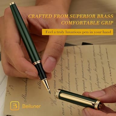 BEILUNER Luxury Rollerball Pen, Stunning Green Lacquer with 24K Gold Trim,Noble and Elegant Designs,Schneider Ink Refill, Best Gift Set for Men & Women, Refillable, Executive Writing, Nice Pens - Image 4