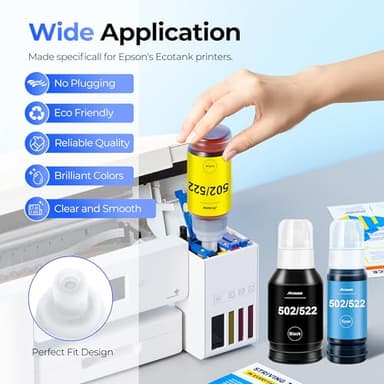 T502 502 Ink Refill Bottles ET-2850 ET-3850 Replacement for Epson 502 Ink Refill Bottles 4 Pack Compatible for Ecotank ET 2850 ET 3850 ET-4760 ET-2760 ET-3830 ET 15000 ET 4850 ET-3843 2750 Printer - Image 6