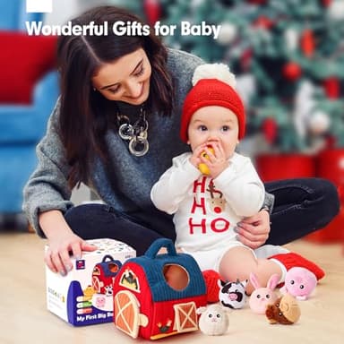 hahaland Baby Toys 6-12 Months - Surprise Barn Stuffed Farm Animals, Rattle, Crinkle, Mirror, Montessori Toys for 6 Month Old Babies Sensory Balls Toddlers 1-3 Gifts Christmas Baby Stocking Stuffers - Image 8