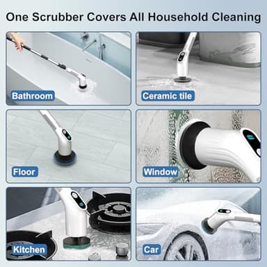 Upgraded 8 in 1 Electric Spin Scrubber, Ergonomically Designed Shower Scrubber with 8 Replaceable Brush Heads, Multi-Functional Electric Scrubber for Cleaning Bathroom, Shower, Bathtub, Floor, Car - Image 5