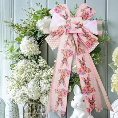 LaRibbons Easter Ribbon Wired 4 Rolls 2.5 Inch x 24 Yards TTL, Floral and Bunny Easter Ribbon with Plaid and Polka Dot for Crafts Spring Wreath Gift Wrapping Bow Decoration - Image 4