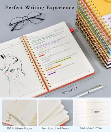 PAIBAS A4 Spiral Journal Notebook 8.5" x 11.5" – 300 Numbered Pages, 100 GSM Lined Paper, Plastic Cover, Inner Pocket, Spiral Notebooks for Work, School, College Ruled for Men Women (Red) - Image 5