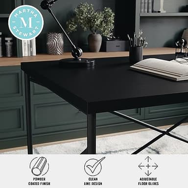 Martha Stewart Maddox Home Office Parsons Desk in Black Wood Grain with Oil Rubbed Bronze Metal X-Frame - Image 5