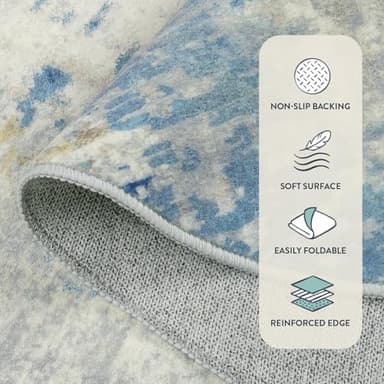 Lahome Modern Abstract 6x9 Area Rugs for Living Room, Washable Accent Bedroom Rug Low Pile Stain Resistant, Blue Soft Indoor Contemporary Carpet for Dining Room Table Apartment - Image 5