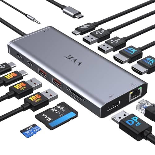 USB C Laptop Docking Station Dual Monitor HDMI for Dell/Lenovo/HP Laptop 14 in 1 USB C Hub Multiport Adapter Dongle Dock USB C to 2 HDMI 4K+DisplayPort+Ethernet+4USB+2USB C+100W PD Charger+SD/TF+Audio - Image 1
