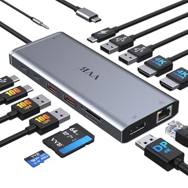 USB C Laptop Docking Station Dual Monitor HDMI for Dell/Lenovo/HP Laptop 14 in 1 USB C Hub Multiport Adapter Dongle Dock USB C to 2 HDMI 4K+DisplayPort+Ethernet+4USB+2USB C+100W PD Charger+SD/TF+Audio - Image 1