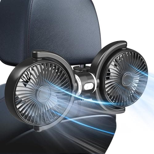 Trustnice USB Car Fan for Backseat for Kids, Dual Head Car Seat Fan Independently Controlled 360° Rotatable Powerful 3-Speed Vehicle rear headrest Air Circulation Cooling Fans for SUV Truck Sedan - Image 1