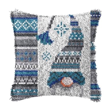 LAPATAIN Latch Hook Kits for DIY Throw Pillow Cover,Needlework Cushion Cover Hand Craft Crochet for Great Family 17X17inch Christmas Hat - Image 1