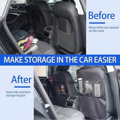 Trahefa (2 PACK) Car Kick Mats Back Seat Protector, Upgraded Car Seat Organizer with 3 Storage Pockets, Automotive Seat Back Organizers Protector From Dirt, Mud & Scratches (A) - Image 4