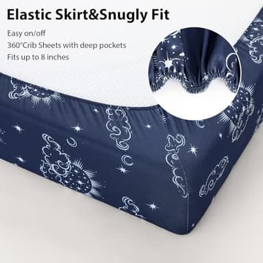 FIEMOL Baby Crib Sheets for Boys and Girls, 3 Pack Fitted Toddler Bed Sheets Neutral for 52”x28” Standard Crib and Toddler Mattresses, Super Soft Microfiber Green Starry Sky - Image 5