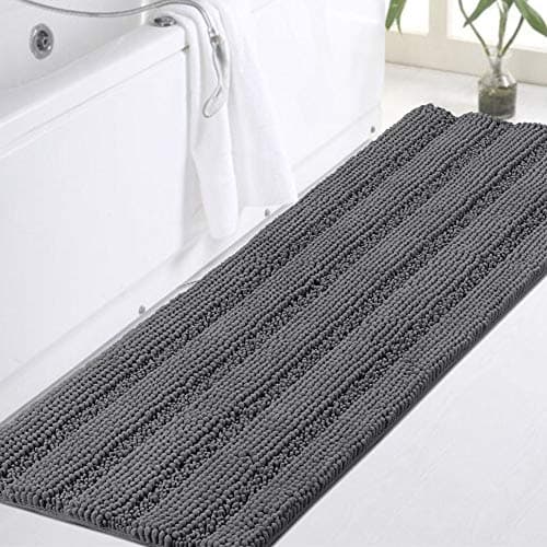Turquoize Plush Chenille Bath Rug, Gray, Large (47 x 17"), Non-Slip, Washable, Water Absorbent & Soft, For Bathroom Floor - Image 1