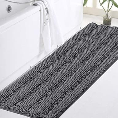 Turquoize Plush Chenille Bath Rug, Gray, Large (47 x 17"), Non-Slip, Washable, Water Absorbent & Soft, For Bathroom Floor - Image 1