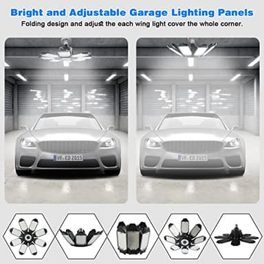 POLARPRA Garage Lights - 40000LM Super Bright Garage Lights Ceiling Led w/ 8 Deformable Panels Compatible for E26/E27 Screw in Socket Garage Lighting Bulb for Barn Basement Shops Attic - 2Pack - Image 3