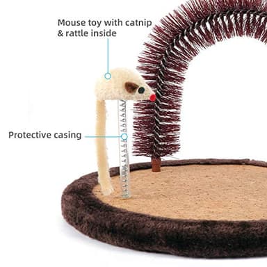 Happi N Pets Original Cat Self Groomer, Arch Grooming Brush wtih Heavy Wooden Scratching Pad, Rubbing Post & Toy, Cat Face Scratchers Body Massager, Cat Scratchers for Indoor Cats, Brown - Image 5