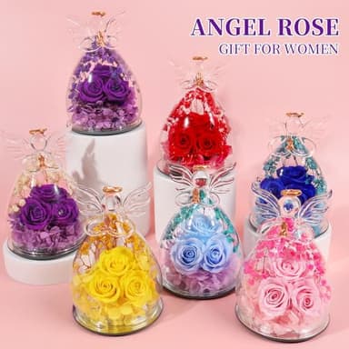 Beferr Birthday Gifts for Women Mom Fresh Flowers for Delivery Prime Forever Preserved Rose in Glass Angel Figurine for Grandma Sister Daughter Wife - Image 7